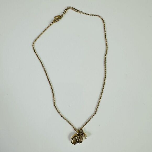 Dior CD Logo Faux Pearl Pendant Necklace Gold Tone - Picture 2 of 8